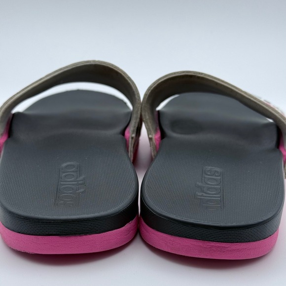 Adidas Adilette Comfort Kids Slides Tropical Floral Pink Black White Size 13K - Picture 7 of 7